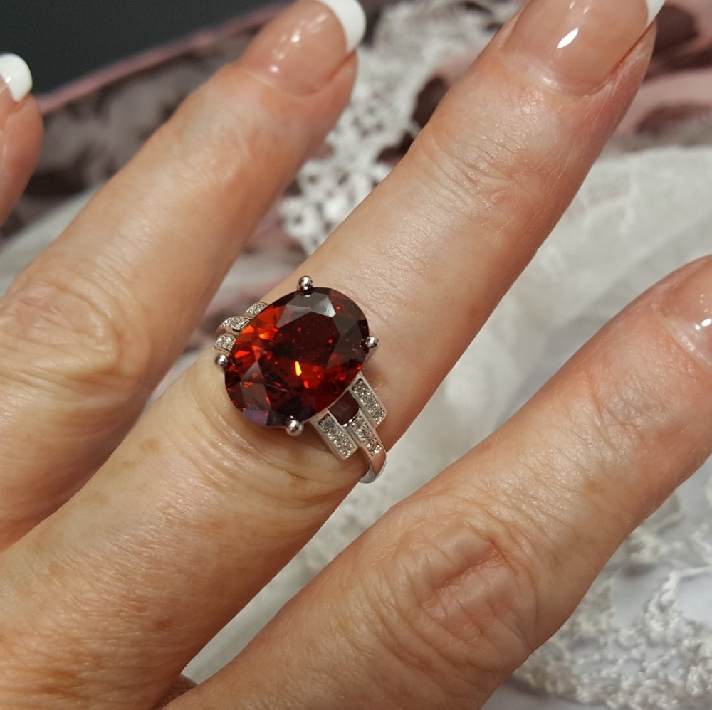 Garnet n White Cubic Zirconia Rhodium Plated S925 - Picture 8 of 8
